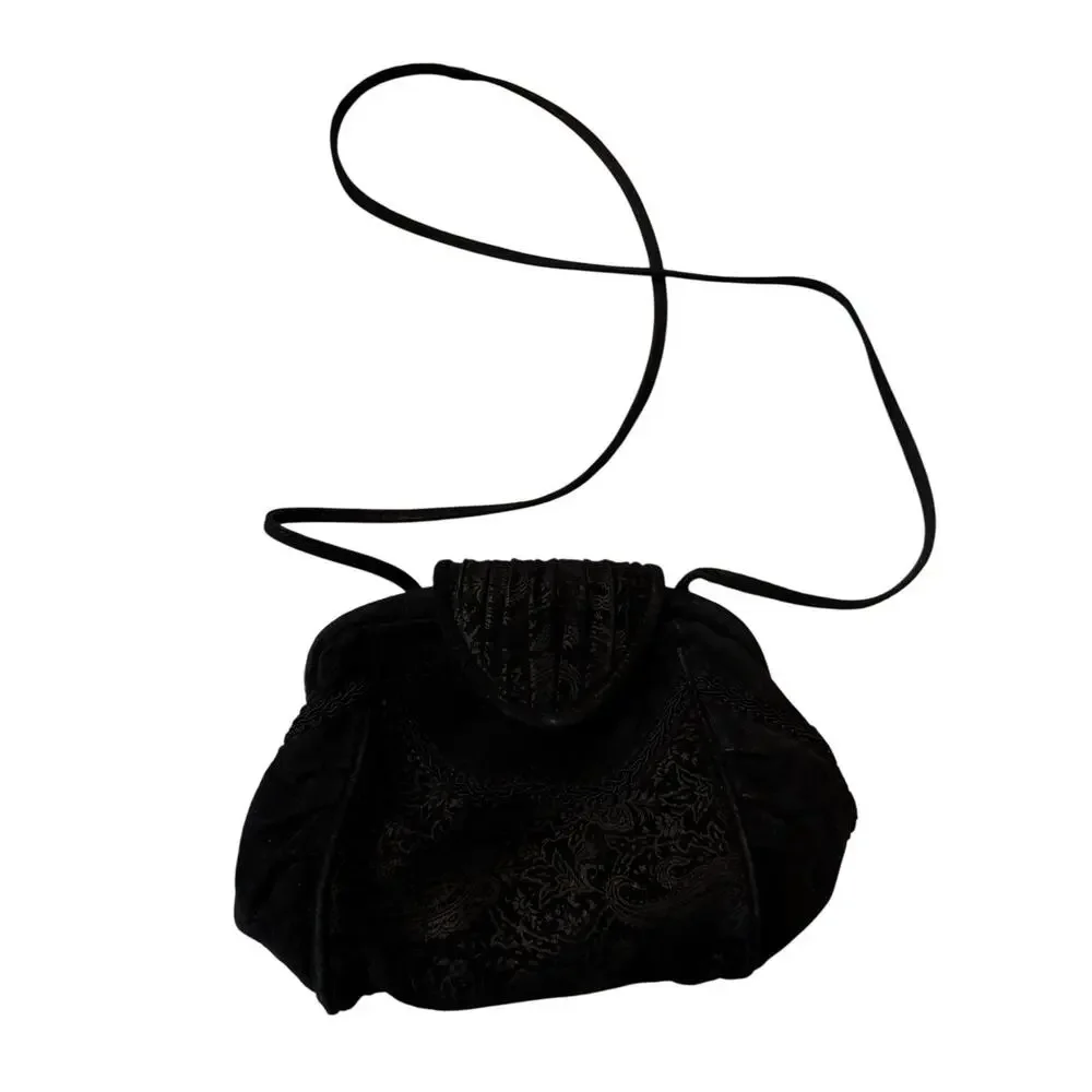 VTG Byrnes & Baker Handbag Snap Clutch Shoulder Strap Black Leather‎ Embellished